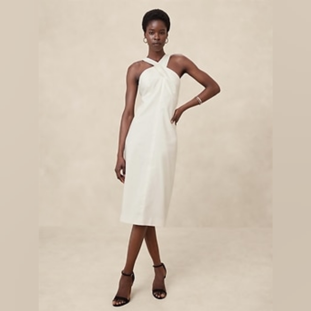 NWT Linen-blend White Halter Dress